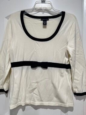 New York & Co. Collection Cream Top with Black Trim and Cute Waist Bow